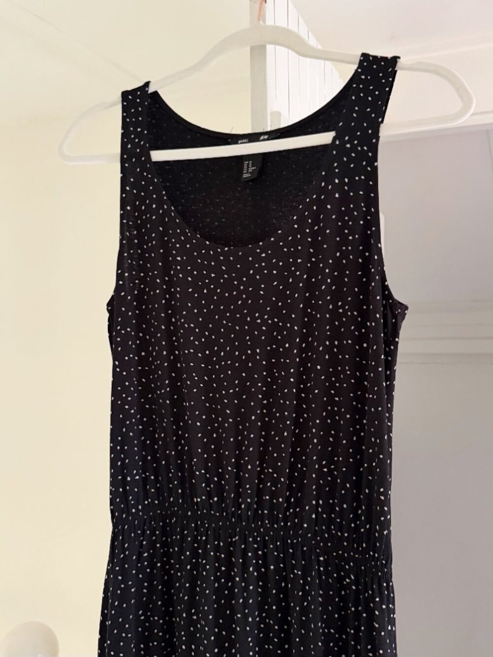 H&M Dot Print Blouson Waist Mini Dress Black/White Size XS - Picture 7 of 9